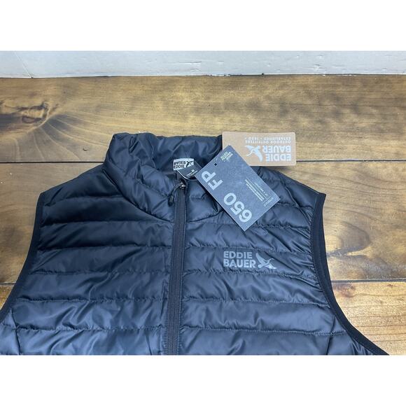 Eddie Bauer Puffer Vest Mens Medium Microlight 650 Goose Down Black NWT - Picture 2 of 12
